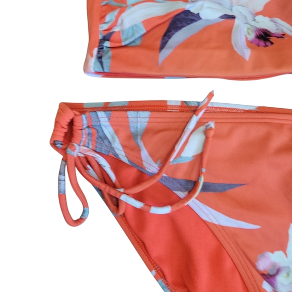 Athleta Floral Halter Bikini Set M Top L Bottom Coral Tropical Swim - Picture 4 of 13
